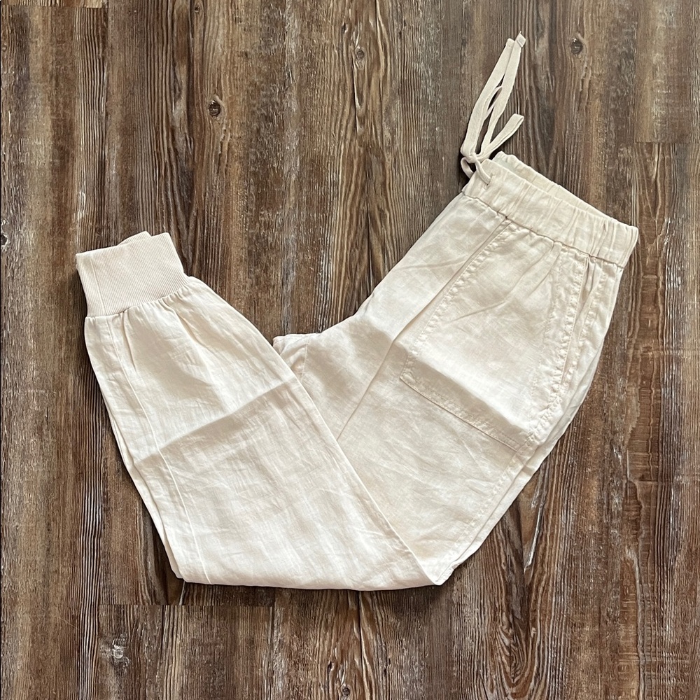 Joie Cream 100% Linen Pull On Vacation Minimalist Joggers